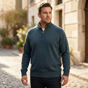 Giasone Dark Teal / Slate Blue Heather 90% Merino Wool, 10% Cashmere | Sz XXL